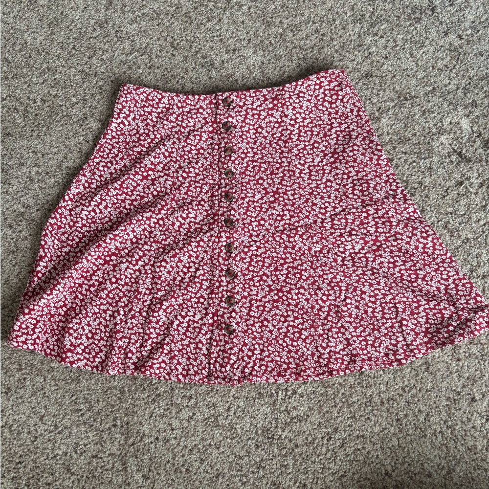 American Eagle Outfitters Red Floral A-Line Skirt